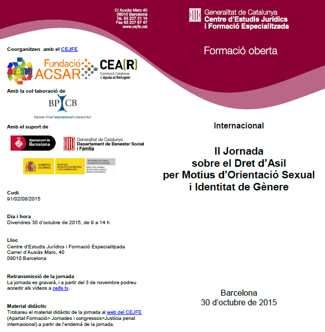 II Jornada Sobre El Dret D'Asil Per Motius D'Orientació Sexual I Identitat De Gènere